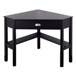 Corner Black Wood Computer Desk with Drawer