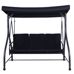 Black Adjustable 3 Seat Cushioned Porch Patio Canopy Swing Chair