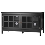 Black Wood Entertainment Center TV Stand with Glass Panel Doors