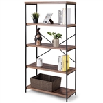 Industrial Metal Wood 5-Tier Bookcase Storage Rack Book Shelf