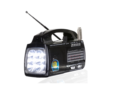 QFX R-30U Rechargeable AM/FM/SW1-2 4-Band Radio w/LED Flashlight/USB/SD Input