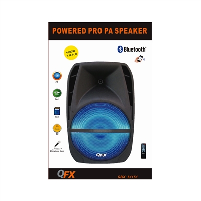 QFX SBX-61151 15" PA Speaker with Bluetooth/FM/USB/SD/5 Band EQ