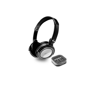 Icon Q QHE210-KIC-SVR KicksÂ² Earbuds and Swivel Headphones Combo - SILVER