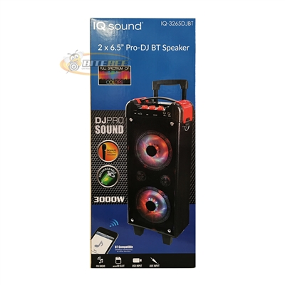 IQ Sound IQ-3265DJBT 2x6.5" Rechargeable Speaker Bluetooth/USB/MicroSD/AUX/Karaoke/Mic/Remote