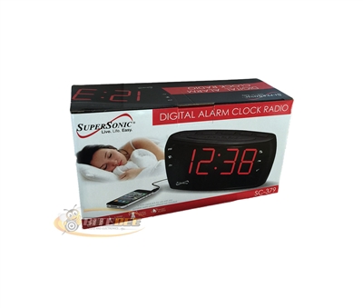 Supersonic SC-379 Digital Alarm Clock Radio w/1.8" LED Display/AUX In/AM/FM