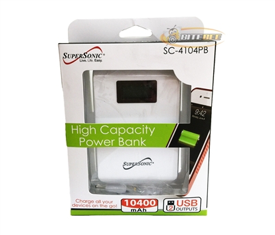 Supersonic SC-4104PB Rechargeable 10400 mAH Power Bank w/ 2 USB Output - White