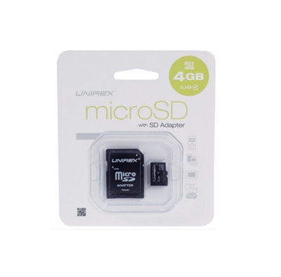 Unirex MSD-042 4GB Class 4 MicroSD High Capacity Card with SD Adapter