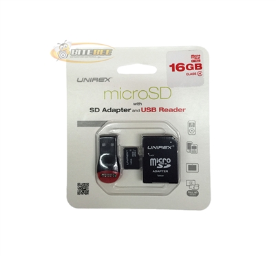 Unirex MSU-162S 16GB Class 4 MicroSD with SD Adapter and USB Reader