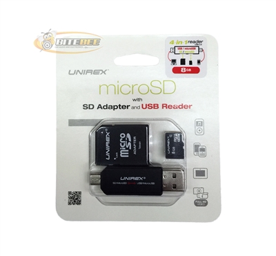 Unirex MSW-085S 8GB MicroSD with SD Adapter and USB Reader