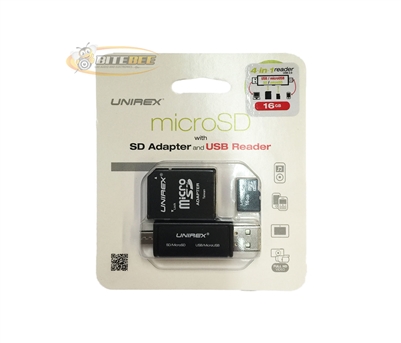 Unirex MSW-165S 16GB MicroSD with SD Adapter and USB Reader