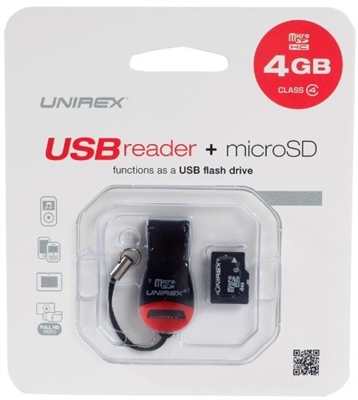 UNIREX USR-042 USB Reader + micro SD (4GB) - Fuctions as a USB Flash Drive