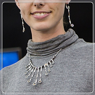 Silver Spiky Swarovski Crystals Necklace + Earring set