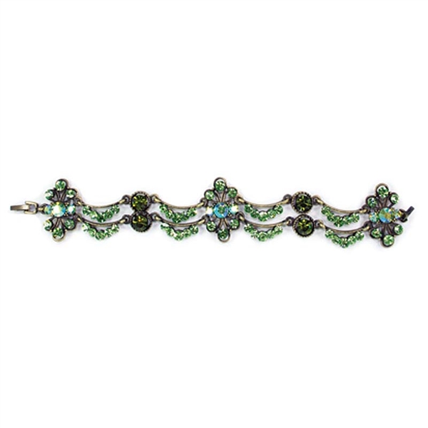 Art Deco Designer Bracelet with Olivine Swarovski Crystals