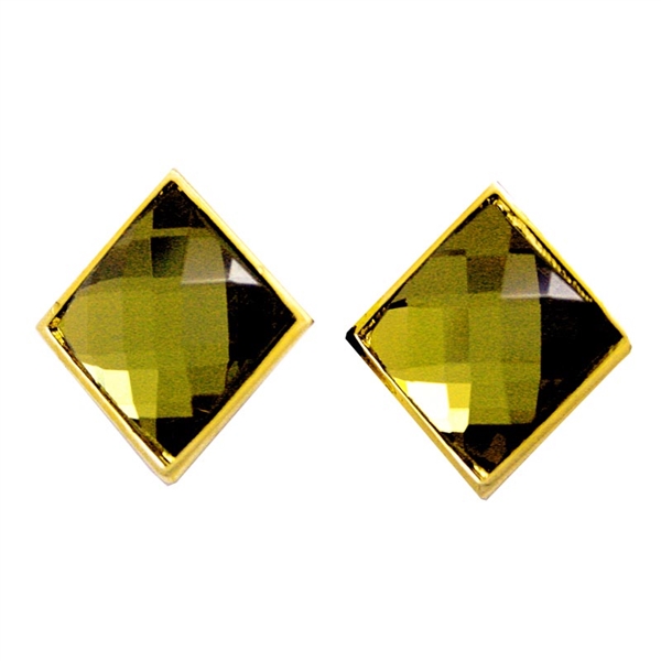 Gold Square Swarovski Crystals Earring Studs