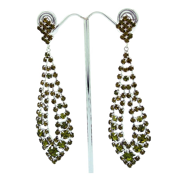 Olivine Gatsby Style Long Swarovski Crystals Earrings