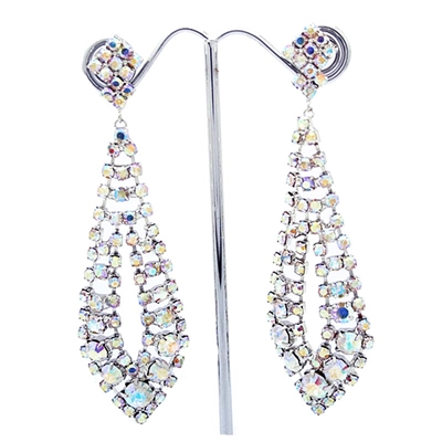 Silver Gatsby Style Long Swarovski Crystals Earrings