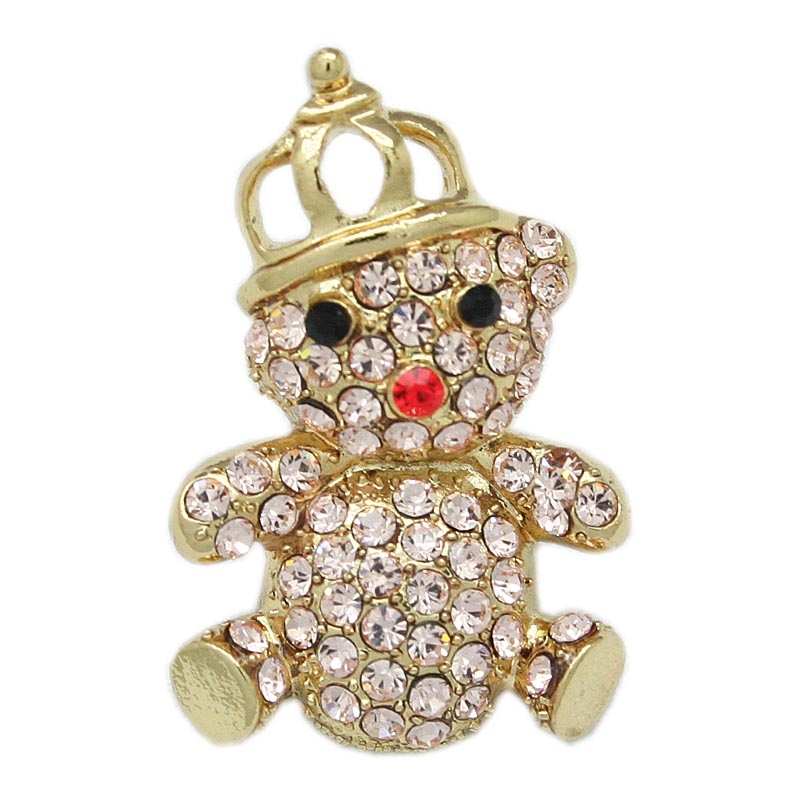 Gold Swarovski Crystals Teddy Bear Brooch