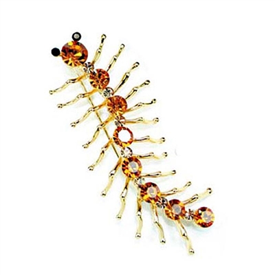 Gold Swarovski Crystals Centipede Brooch