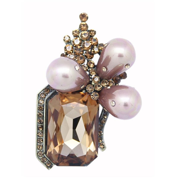 Brown Swarovski Crystals & Chunky Pearls Brooch