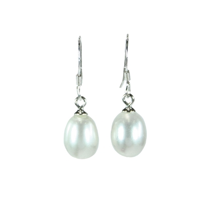 White Medium Teardrop Freshwater Pearl Earrings 925 Sterling Silver