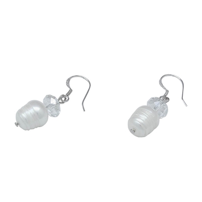 White Fancy Teardrop Cubic Zirconia Freshwater Pearl Earrings 925 Sterling Silver