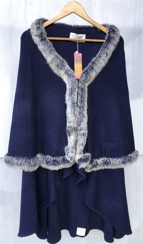 Stylish Designer Pashmina With Rabbit Fur Trimmings