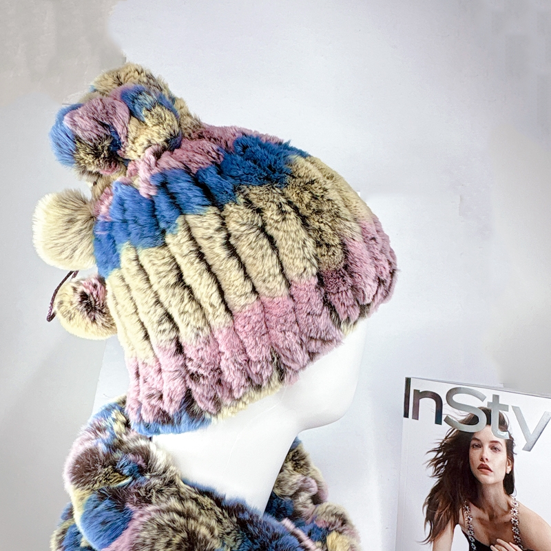 Multi Wear Rex Rabbit Fur Beanies