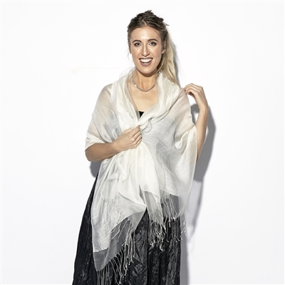Silk and Wool Blend Scarf Ivory