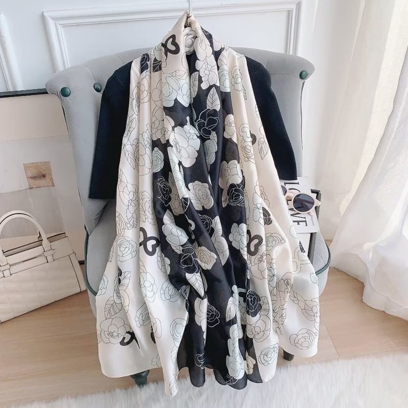 Classic Designer Camellia Silk Scarf