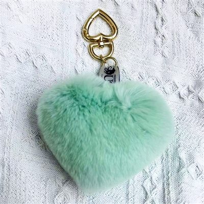 Love Heart Rex Rabbit Fur Key Holder Tiffany Blue