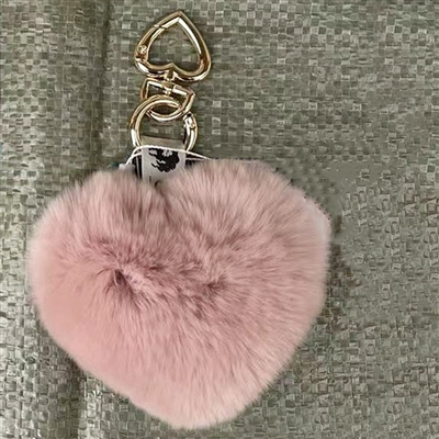 Love Heart Rex Rabbit Fur Key Holder Blush
