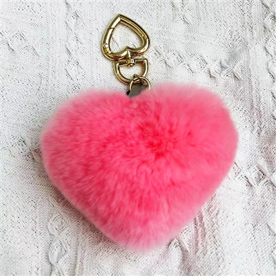 Love Heart Rex Rabbit Fur Key Holder Pink