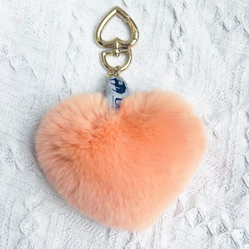 Love Heart Rex Rabbit Fur Key Charm