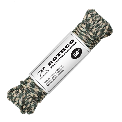 Rothco Woodland Camo 50 Foot Polyester Paracord - 30712