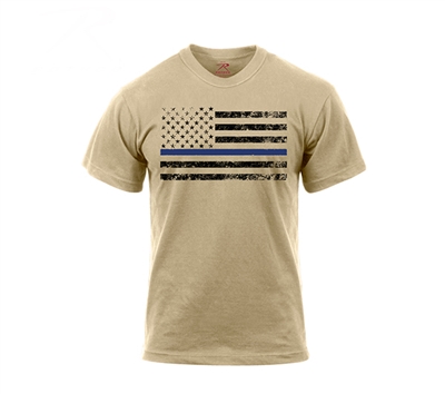 Rothco Desert Sand with Black Flag Thin Blue Line T-Shirt - 3960