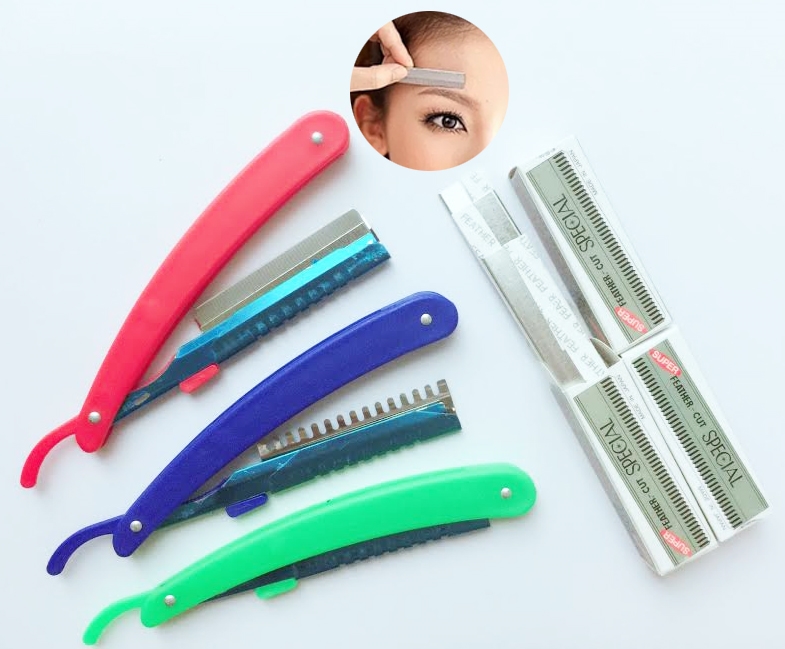 3 pcs Eyebrows Razor holder + 3 packs (30 pcs) Eyebrows / Pencil Sharpening  Blades