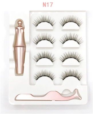 4 pairs x N17 (Sexy) - Reusable Magnetic Eyelashes & Eyeliner Kit (No Glue Needed)