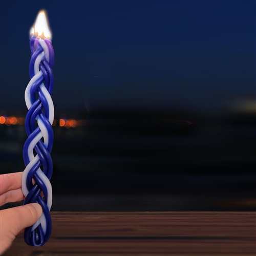 Blue and White Flat Beeswax Havdalah Candle