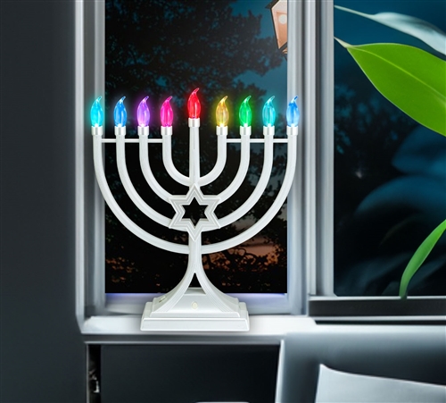 Pearl White Glow Menorah with Multifunction Color Changes