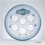 Elegant Glass Seder Plate with swirls of gold and a blue accent