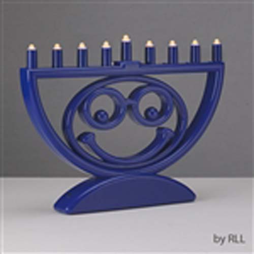 Blue LED Menorah with Smiling Emoji Face