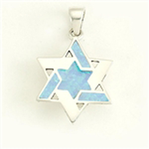 Sterling Star of David with Opal Pendant .75"