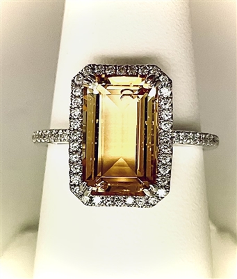White Gold Citrine and Diamond Ring