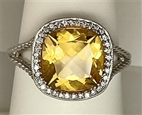 White Gold Citrine and Diamond Ring