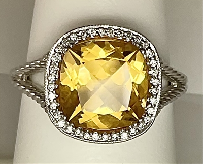 White Gold Citrine and Diamond Ring