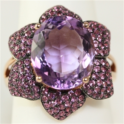 Amethyst 18K Rose Gold Flower Ring