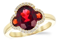 Yellow Gold Garnet and Diamond  Halo Ring