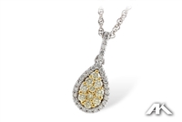 Teardrop-shape yellow and white diamond pendant in two tone gold