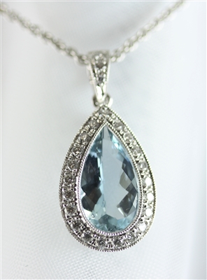 Victorian Style Beautiful Pear Shaped Aquamarine Pendant