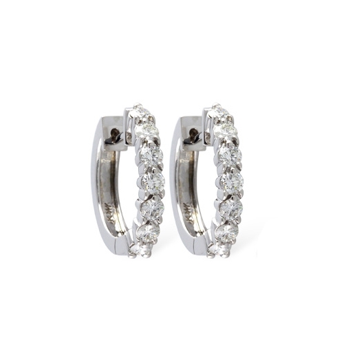 1/2 inch 14K White Gold Hoops Round Diamonds Huggie Earrings 1 Carat 018270W